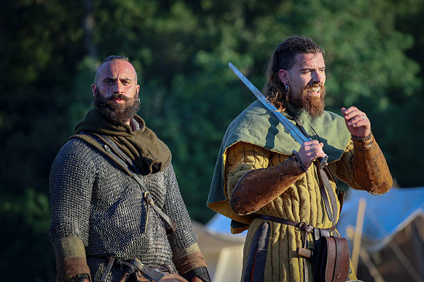 Ladispoli (RM), Italy - June 28, 2025: The Drakkar Viking Fest is a historical Viking reenactment. Typical Viking warrior wearing period clothing, in the style of Norse culture. Historical reenactment