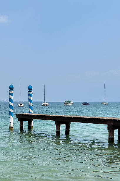 istock Summer holiday: Wooden dock pier over blue lake water 2222883069