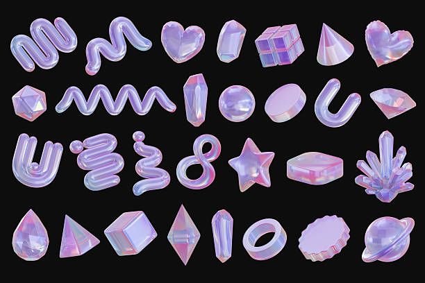 istock Objects purple holographic decoration set pack isolated background 3d rendering 2222884015