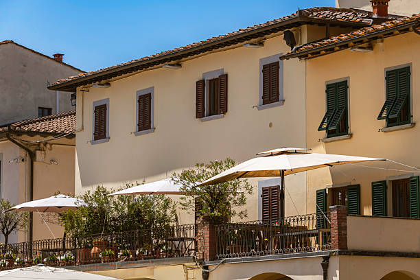Pienza, Tuscany - 2022, April 30 : A restaurant on the promenade surrounding the Tuscan town of Pienza in central Italy