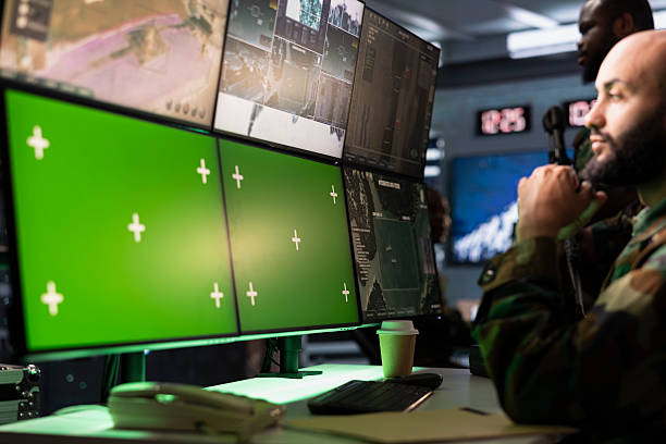 istock Air defense operative using radar on green screen equipment 2222886198