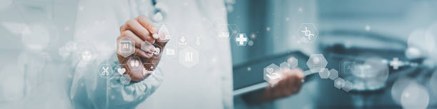 istock Doctor Using System Analysis treatment Healthcare Patient, Data Network via Cloud, Digital Healthcare with artificial intelligence Or AI, Future Medical Technology and Patient Care Innovation concept 2222889811