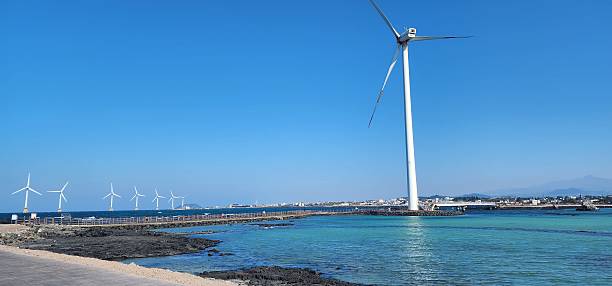 Sinchang Windmill Coastal Area in Jeju island, Republic of Korea.