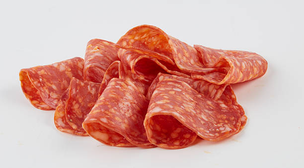 istock Sliced Mortadella salami isolated nature background with clipping path 2222900608