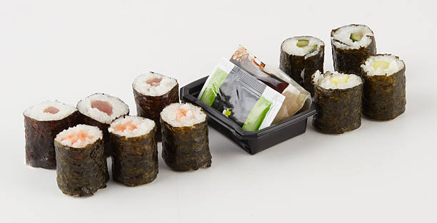 Rice balls wrapped with seaweed isolated nature background with clipping path