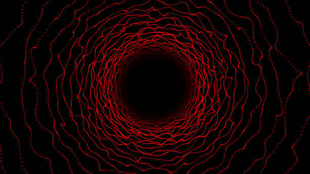 istock Hi-tech small moving particles forming sci-fi tunnel on black background, slowly moving sci-fi tunnel particles 2222904672