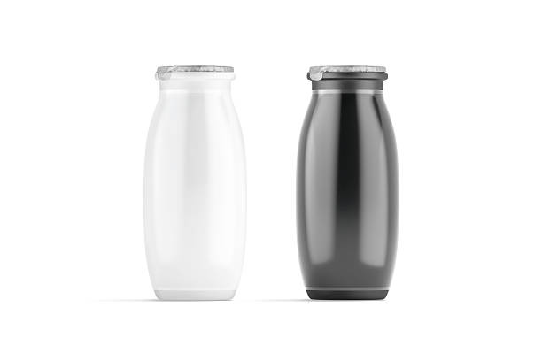 istock Blank black and white plastic bottle with drinkable yogurt mockup 2222907114