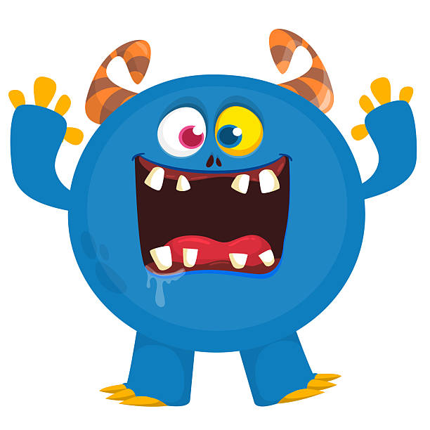 istock Cartoon cute monster with funny excited face expression waving hands . Vector illustration isolated on white. Halloween design 2222907863