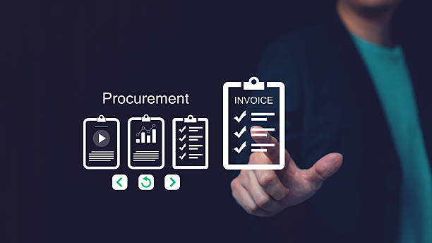 istock Workflow concept of digital online purchasing or ordering goods and Paperless. Man hand touch invoice document on virtual screen on Purchasing Management Software 2222912696