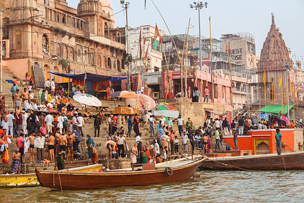 istock view on crowded ghats of Varanasi from ganges river 2222919646