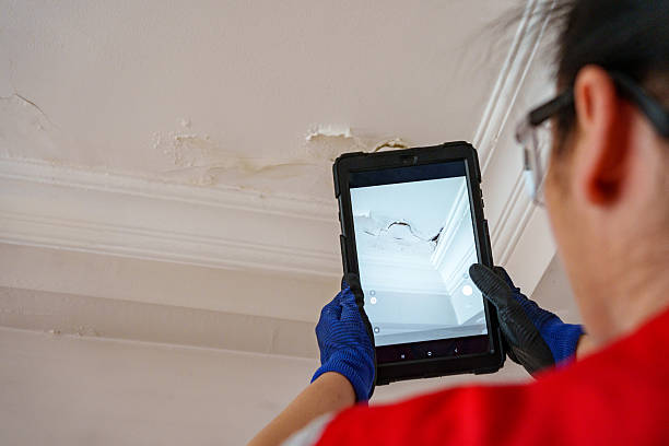 istock Worker fix leaking pipe in ceiling ,close-up of a stain on the ceiling 2222923629