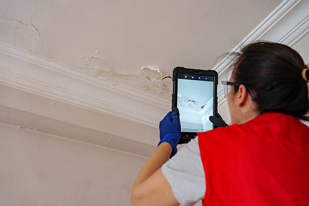 istock Worker fix leaking pipe in ceiling ,close-up of a stain on the ceiling 2222923814