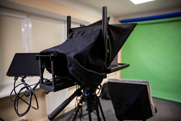 istock Video Production Setup with Teleprompter and Green Screen in Studio 2222924436