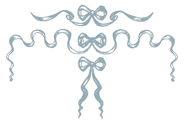 Vintage rococo baroque bows on isolated background. Victorian engraved ribbons tied in knot. Vector set wavy ribbon corners. Hand drawn design for wedding invitation, birthday card, bachelorette party