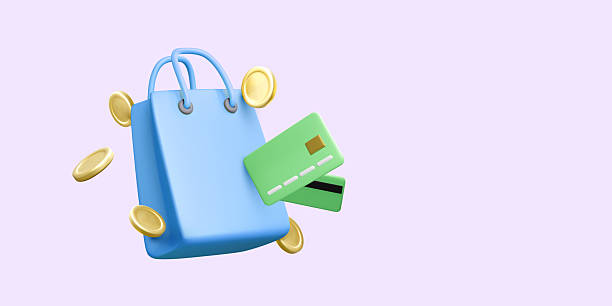 istock Online Shopping, Credit Card Payment, and E-Commerce Concept with Floating Coins and Bag. 3D Rendered Vector 2222941397