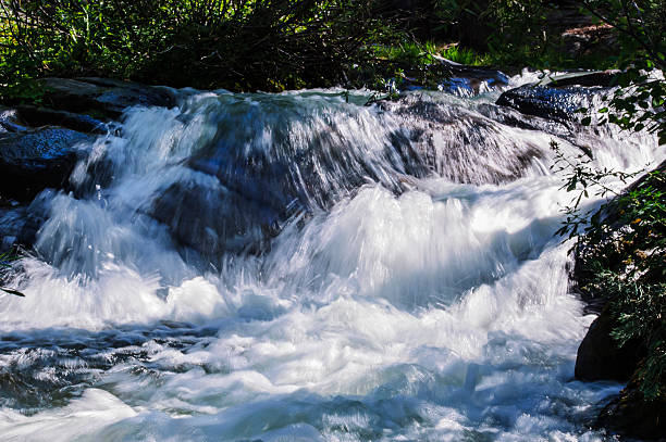 Turbulent mountain creek splashing over rocky creek bed,Taken the Sierra Nevada, California, USA.