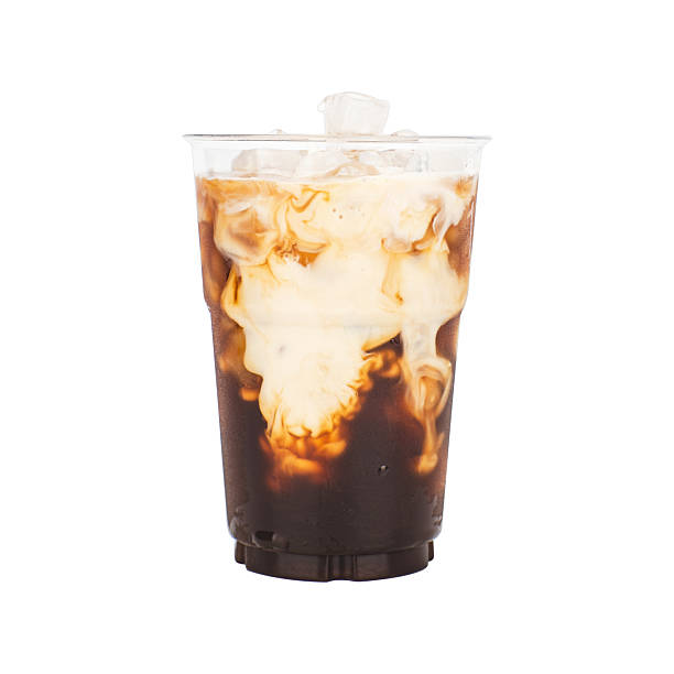 istock Iced of latte coffee cup on plastic glass cup isolated white background. 2222945990