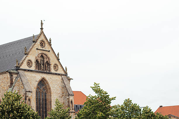 Close-up of historic German buildings with decorative facades and traditional windows. European travel destination, classic architecture, cultural heritage, and urban cityscape background of Paderborn.