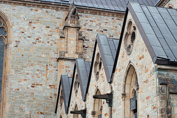 Close-up of historic German buildings with decorative facades and traditional windows . European travel destination, classic architecture, cultural heritage, and urban cityscape background of Paderborn.