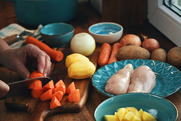 Preparing Japanese Katsu Curry with Crispy Chicken and Vegetables