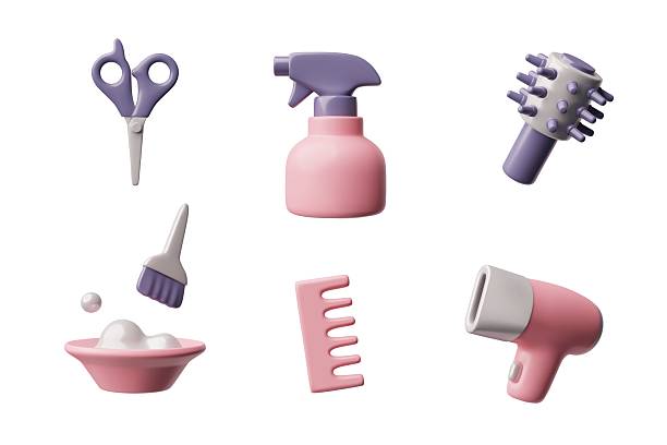 istock 3D icons of hairdresser's tools on a white background. 2222952325