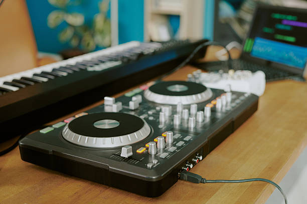 istock Electronic Music Equipment on Table during Recording Session 2222953406