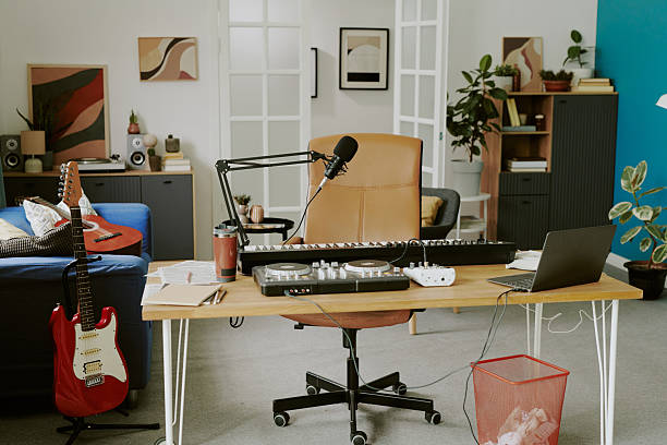 istock Modern Living Room with Music Production Setup 2222953425