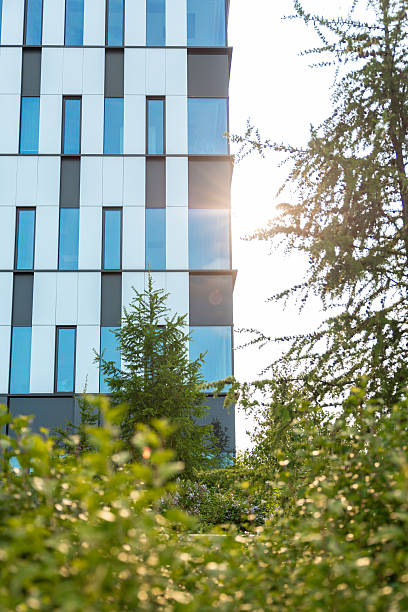istock Modern Building with Geometric Facade and Trees in Foreground 2222958627