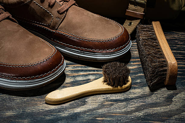 istock Natural pile brushes for cleaning suede shoes. 2222962115