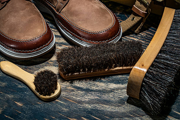 istock Natural pile brushes for cleaning suede shoes. 2222962126