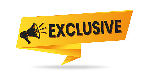 istock Exclusive Yellow Ribbon Megaphone Tag for VIP Promotions and Ads, Limited Access Label vector illustration 2222963862