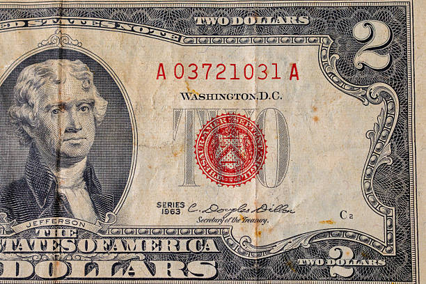 istock Half of Old Two Dollar Bill with Jefferson Portrait 2222970278