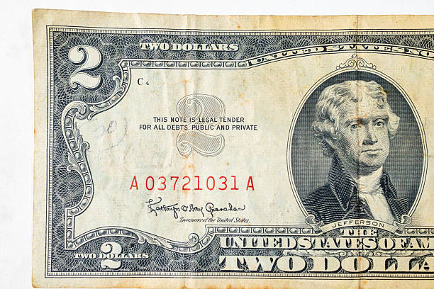 istock Half of Old Two Dollar Bill with Jefferson Portrait 2222970649