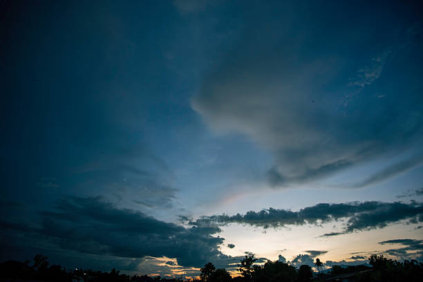 Tropical summer blue sky fluffy white cloud summertime on light sunny day cloudscape. Clear bright blue skyline spring sunlight climate background. Heaven blue environment ecology high scenic nature.