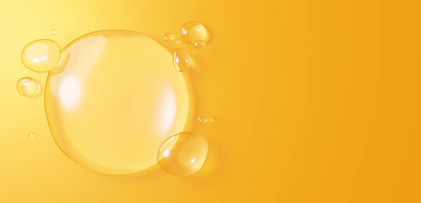 istock 3D Illustration.Background image of multiple water droplets on yellow background. Copy space. (Horizontal) 2222978000