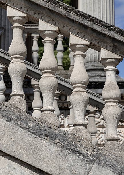 London, UK - Jun 28, 2025 - Several balusters classic constructed from stone, which are the vertical supports forming the railing of the grand staircase of Chiswick House. use it as your Wallpaper, Poster and Space for text, Selective focus.