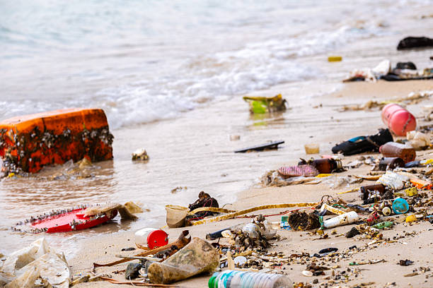 istock Trash, plastic cups and plastic bags at the beach. environmental problem concept and healing the world 2222988150