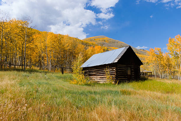 Aspen, Colorado, USA, Sept. 29, 2024: Landscape, an abandoned house in the mountain valley.
