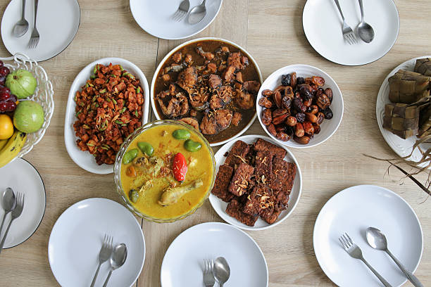 Top View of Various Indonesian Food Menu on The Table During Eid Mubarak Moment