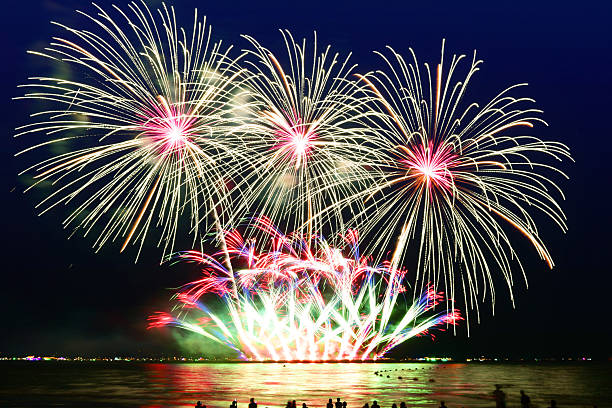 istock Fireworks celebration and the city night light background. 2222992743