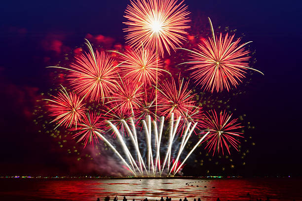 istock Fireworks celebration and the city night light background. 2222992746