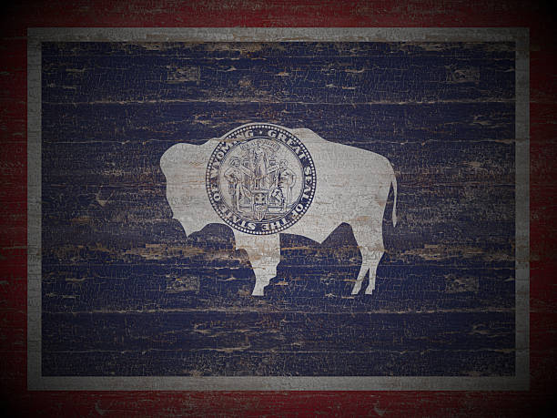 Old wooden Wyoming state flag background. 3d illustration.