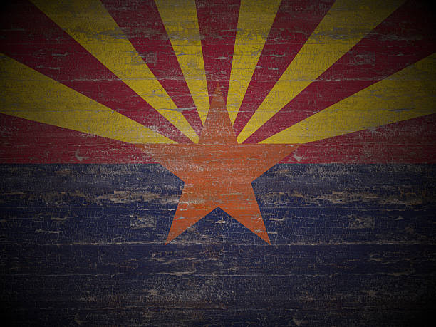 Old wooden Arizona state flag background. 3d illustration.