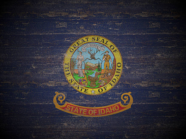 istock Old wooden Idaho state flag 2223002911