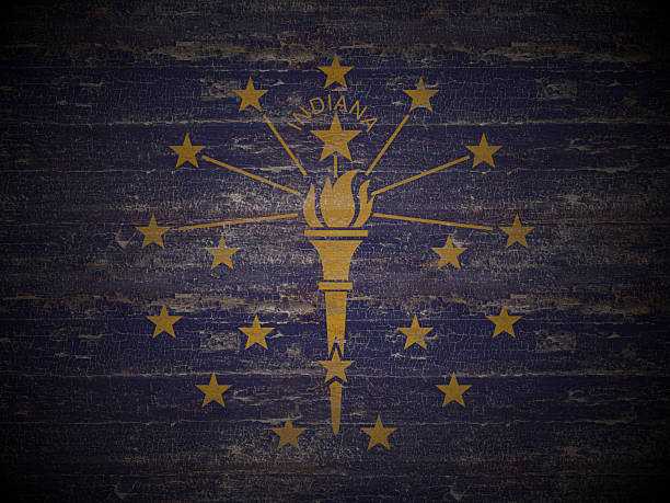 Old wooden Indiana state flag background. 3d illustration.