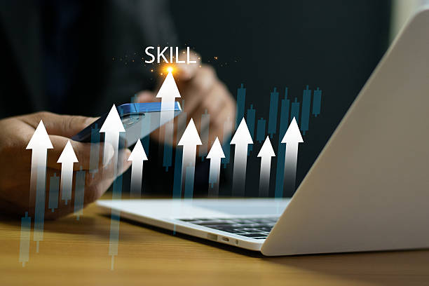 istock Upskilling and Personal Development Businessman Pointing Arrow to Upskill or Reskill Breaking Training, Education, Learning, Skills, Knowledge 2223005210