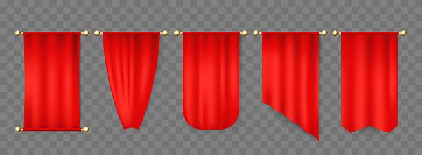 istock Realistic vertical red pennant on transparent background. Flag different shapes. Heraldic pendant cloth. Pennon folds. Hanging placard. Holiday decoration. Vector textile mockups set 2223006320