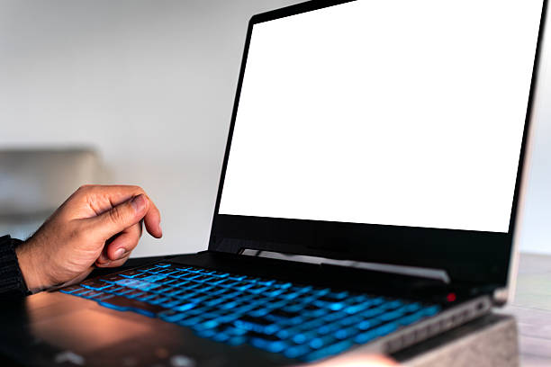 istock Computer screen mockup for advertising, man working on a laptop, marketing and creative design 2223012966