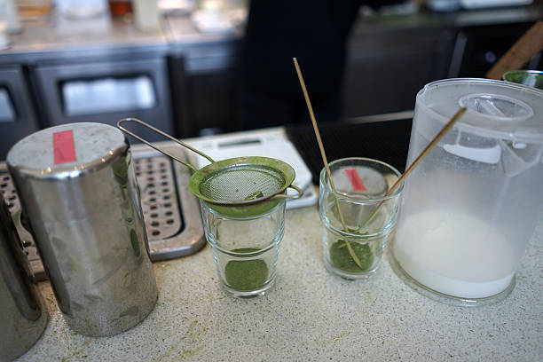 Interior bar design and counter decoration at local specialty Matcha and green tea cafe