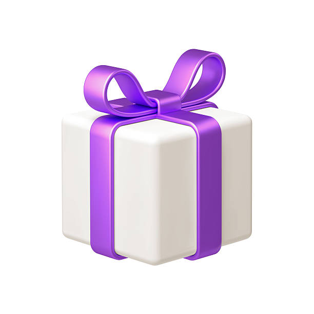 istock White gift box with purple bow ribbon isolated on white background. 3d render holiday decorations. Vector illustration. Design elements. 2223017248